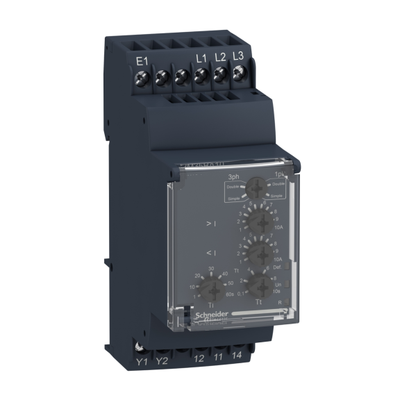 Schneider Electric RM35BA10, Harmony RM, Pompa Kontrol Rölesi, Aşırı ve Düşük Akım, Faz Kaybı, Faz Sırası, 0.1-10sn Gecikmeli, 1K/A