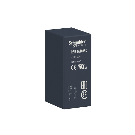Schneider Electric RSB1A160BD, Harmony RSB, 16 Amper, 24 Volt DC, 1 K/A Kontaklı, 8 Pinli, Soketli Röle
