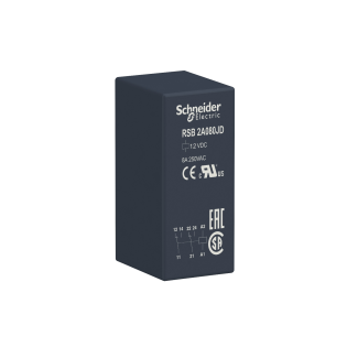 Schneider Electric RSB2A080JD, Harmony RSB, 8 Amper, 12 Volt DC, 2 K/A Kontaklı, 8 Pinli, Soketli Röle