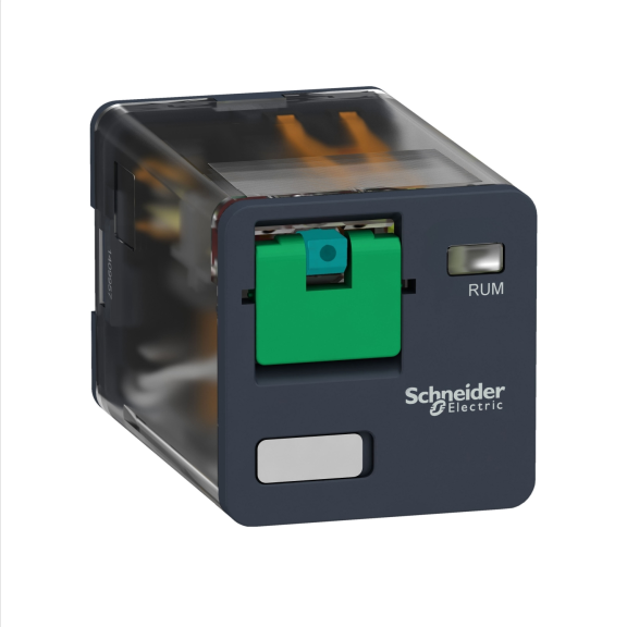 Schneider Electric RUMC21BD, Harmony RUM, 10 Amper, 24 Volt DC, 2 K/A Kontaklı, 8 Silindirik Pinli, Soketli Röle, Test Butonlu