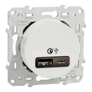 Schneider Electric S520219, Odace, Beyaz, USB Prizi, 2.4 Amper, İkili, Type A+C, 18W, Çerçevesiz