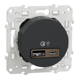 Schneider Electric S540219, Odace, Antrasit, USB Prizi, 2.4 Amper, İkili, Type A+C, 18W, Çerçevesiz