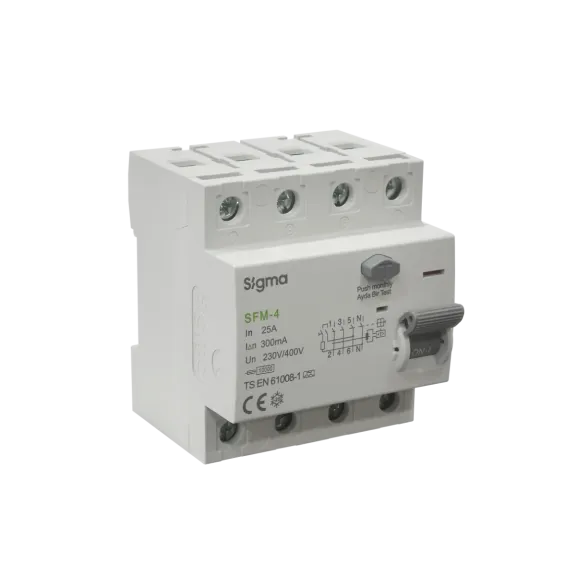 Sigma SFM4025300, SFM-4, 25 Amper, 300mA, A Tip, Kaçak Akım Koruma Rölesi, 4 Kutuplu (3 Faz+Nötr)