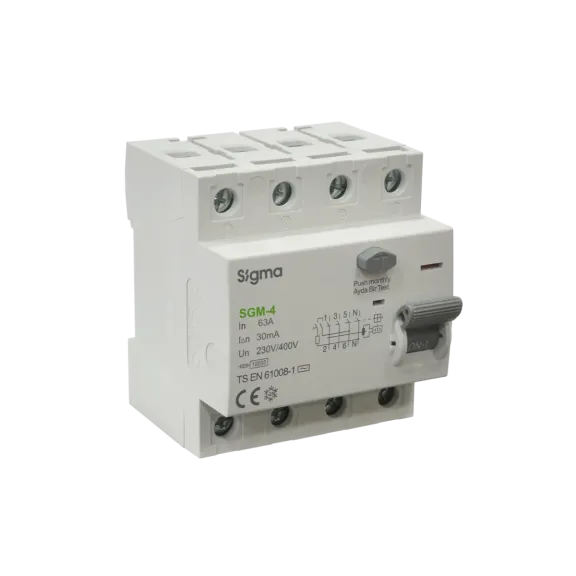Sigma SGM4063030, SGM-4, 63 Amper, 30mA, AC Tip, Kaçak Akım Koruma Rölesi, 4 Kutuplu (3 Faz+Nötr)