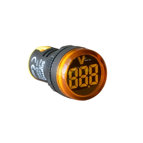 Sigma SL22-22VMY, Sarı, Ledli, Voltmetre Fonksiyon Göstergeli Sinyal Lambası, 50-500 Volt AC, 22mm, SL22-22VM