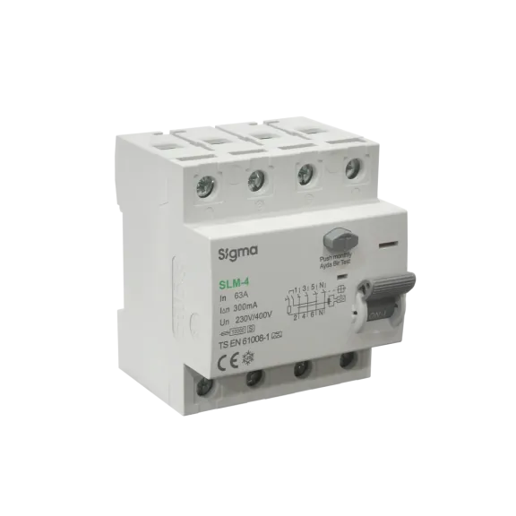 Sigma SLM4063300, SLM-4, 63 Amper, 300mA, A Tip, Kaçak Akım Koruma Rölesi, 4 Kutuplu (3 Faz+Nötr)
