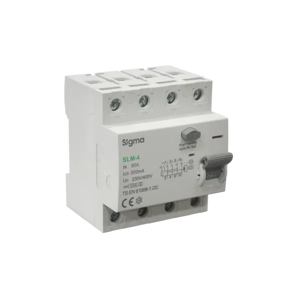 Sigma SLM4080300, SLM-4, 80 Amper, 300mA, A Tip, Kaçak Akım Koruma Rölesi, 4 Kutuplu (3 Faz+Nötr)