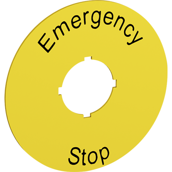ABB SK615546-2, Acil Stop Butonları için 70 mm Sarı Zeminli Acil Stop Etiketi, Emergency Stop Yazılı