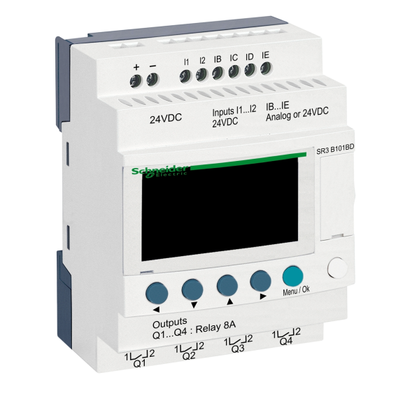 Schneider Electric SR3B101BD, Zelio Logic, Modüler Akıllı Röle, 6 Dijital Giriş, 4 Röle Çıkış, 24 Volt DC