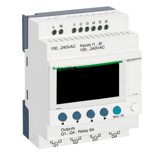 Schneider Electric SR3B101FU, Zelio Logic, Modüler Akıllı Röle, 6 Dijital Giriş, 4 Röle Çıkış, 100-240 Volt AC