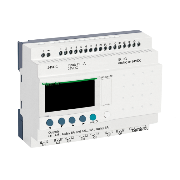 Schneider Electric SR3B261BD, Zelio Logic, Modüler Akıllı Röle, 16 Dijital Giriş, 10 Röle Çıkış, 24 Volt DC
