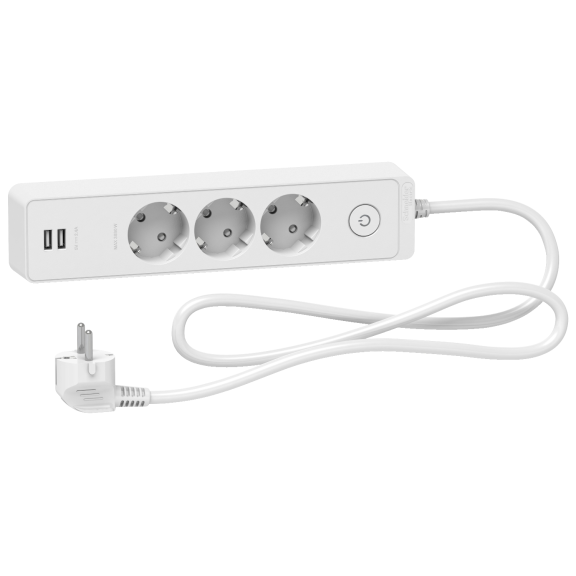 Schneider Electric ST943U1W, Unica, Üçlü Grup Priz, 1.5mt Kablolu, Anahtarlı, İkili USB Prizli, Beyaz