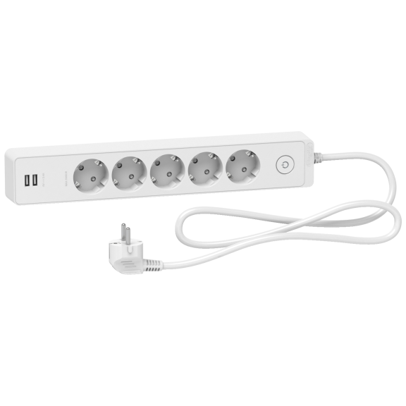 Schneider Electric ST945U1W, Unica, Beşli Grup Priz, 1.5mt Kablolu, Anahtarlı, İkili USB Prizli, Beyaz