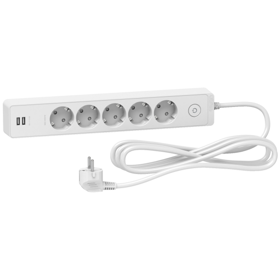 Schneider Electric ST945U3W, Unica, Beşli Grup Priz, 3mt Kablolu, Anahtarlı, İkili USB Prizli, Beyaz