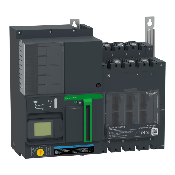 Schneider Electric TA25D3L1002TPE, TransferPacT, 100 Amper, 3 Kutuplu, Aktif Otomatik Transfer Şalteri, TA25, LCD Ekranlı