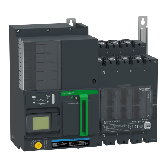 Schneider Electric TA25D4L2504TPE, TransferPacT, 250 Amper, 4 Kutuplu, Aktif Otomatik Transfer Şalteri, TA25, LCD Ekranlı