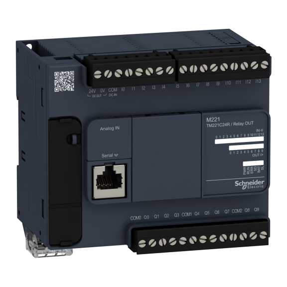 Schneider Electric TM221C24R, Modicon M221, Kompakt Tip Programlanabilir Lojik Kontrolör(PLC), 14 Dijital Giriş, 10 Röle Çıkış, 2 Analog Çıkış, 100-240 Volt AC