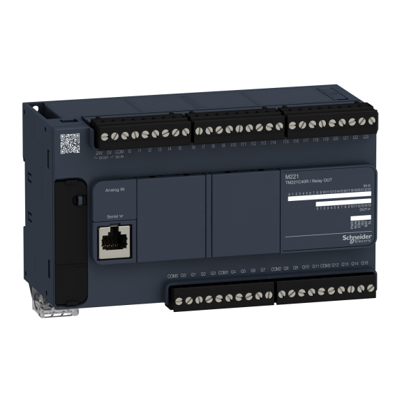 Schneider Electric TM221C40R, Modicon M221, Kompakt Tip Programlanabilir Lojik Kontrolör(PLC), 24 Dijital Giriş, 16 Röle Çıkış, 2 Analog Çıkış, 100-240 Volt AC
