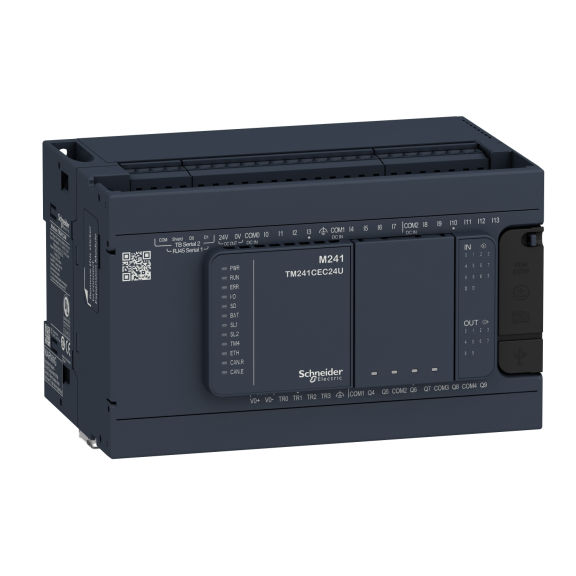 Schneider Electric TM241C24R, Modicon M241, Kompakt Tip Programlanabilir Lojik Kontrolör(PLC), 14 Dijital Giriş, 10 Röle Çıkış, 100-240 Volt AC