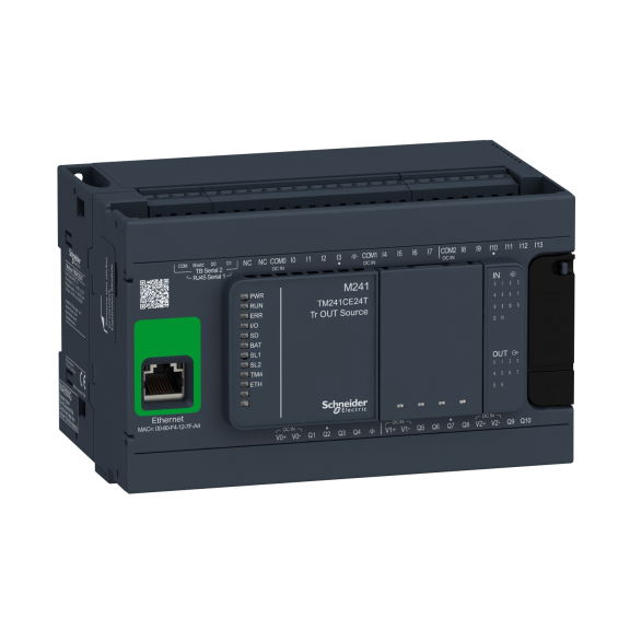 Schneider Electric TM241CE24T, Modicon M241, Kompakt Tip Programlanabilir Lojik Kontrolör(PLC), 14 Dijital Giriş, 10 Transistör Çıkış, 24 Volt DC, Ethernet