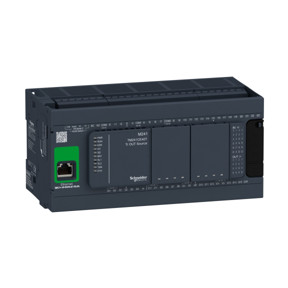 Schneider Electric TM241CE40T, Modicon M241, Kompakt Tip Programlanabilir Lojik Kontrolör(PLC), 24 Dijital Giriş, 16 Transistör Çıkış, 24 Volt DC, Ethernet