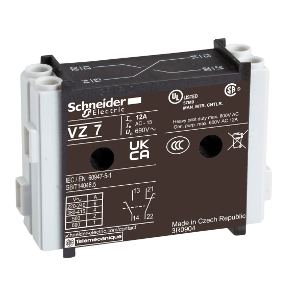 Schneider Electric VZ7, TeSys Vario, V*F Şalterler için Yardımcı Kontak, 1NA+1NK, Geç Kapayan, Erken Açan Kontak