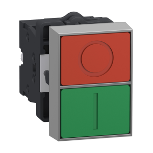 Schneider Electric XA2EA7A3415, Harmony Stil 2, Yeşil "I" İşaretli, Kırmızı "O" İşaretli, Çiftli Yaylı Buton, 1NA+1NK, 22mm