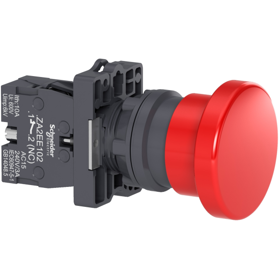 Schneider Electric XA2EC42, Harmony Stil 2, Kırmızı, 40mm Mantar Kafalı Yaylı Buton, 1NK, 22mm