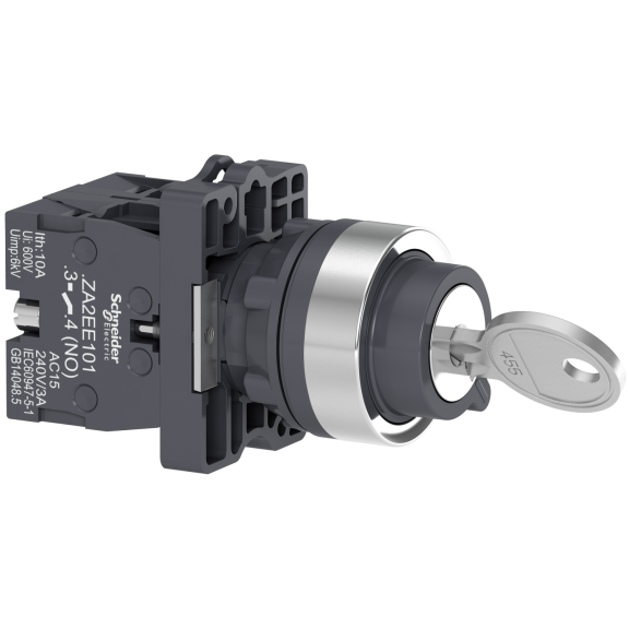 Schneider Electric XA2EG03, Harmony Stil 2, Siyah, Kilitli Mandal Buton, 1-0-2 Konumlu, 2NA, 22mm