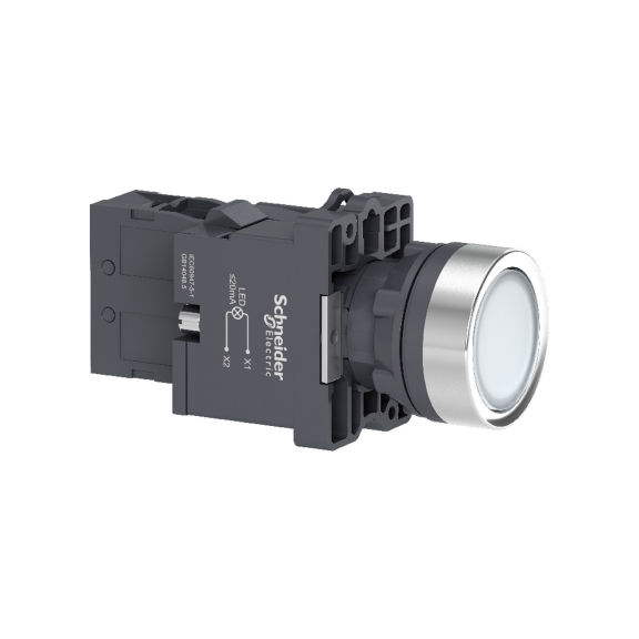 Schneider Electric XA2EW31M1, Harmony Stil 2, Beyaz, Işıklı Yaylı Buton, 230 Volt AC, 1NA, 22mm