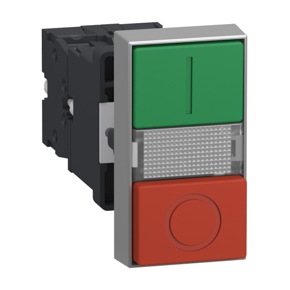 Schneider Electric XA2EW7L3741B5, Harmony Stil 2, Yeşil I İşaretli, Kırmızı O İşaretli, Çiftli Işıklı Yaylı Buton, 24 Volt AC/DC, 1NA+1NK, 22mm