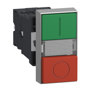 Schneider Electric XA2EW7L3741M5, Harmony Stil 2, Yeşil "I" İşaretli, Kırmızı "O" İşaretli, Çiftli Işıklı Yaylı Buton, 230 Volt AC, 1NA+1NK, 22mm