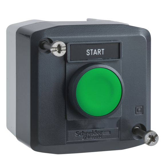 Schneider Electric XALD101H29, Harmony XALD, Yeşil Üzerine Start Yazılı, Etiket Tutuculu Kutulu Yaylı Buton, 1NA