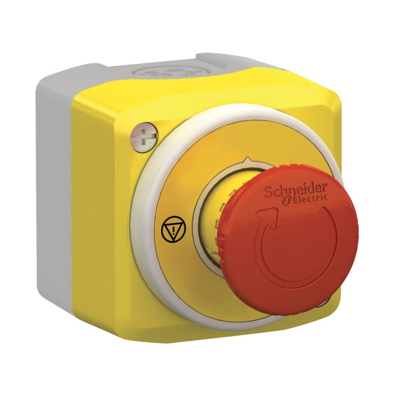Schneider Electric XALK178W3B140E, Harmony XALD, Işıklı ve Emergency Stop Etiketli, Kutulu Acil Stop Butonu, 1NA+1NK, 24 Volt AC/DC