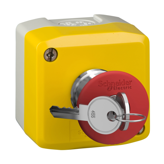 Schneider Electric XALK188, Harmony XALD, 40mm Mantar Kafalı, Kutulu Kilitli Acil Stop Butonu, 1NK