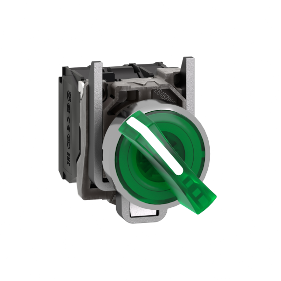 Schneider Electric XB4BK123B5, Harmony Stil 4, Yeşil, Işıklı Mandal Buton, 0-1 Konumlu, 24 Volt AC/DC, 1NA+1NK, 22mm