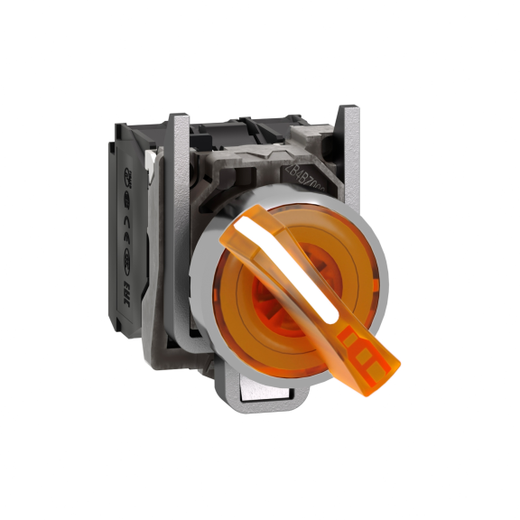 Schneider Electric XB4BK125B5, Harmony Stil 4, Sarı, Işıklı Mandal Buton, 0-1 Konumlu, 24 Volt AC/DC, 1NA+1NK, 22mm