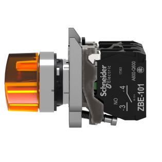 Schneider Electric XB4BK125M5, Harmony Stil 4, Sarı, Işıklı Mandal Buton, 0-1 Konumlu, 230 Volt AC, 1NA+1NK, 22mm