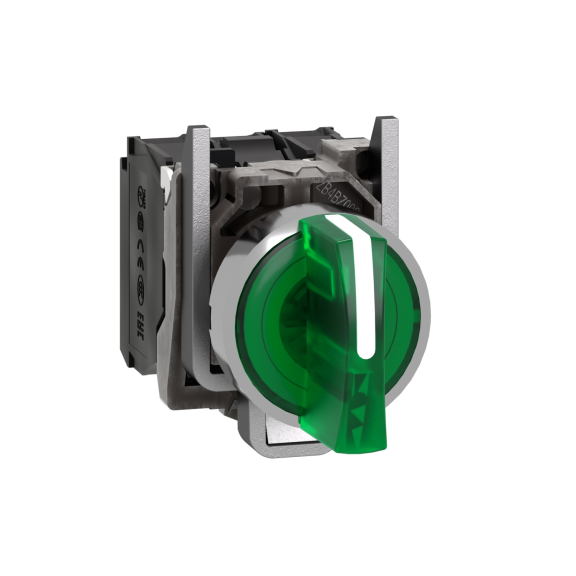 Schneider Electric XB4BK133B5, Harmony Stil 4, Yeşil, Işıklı Mandal Buton, 1-0-2 Konumlu, 24 Volt AC/DC, 1NA+1NK, 22mm