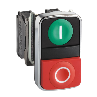 Schneider Electric XB4BL73415, Harmony Stil 4, Yeşil "I" İşaretli, Kırmızı Çıkık "O" İşaretli, Çiftli Yaylı Buton, 1NA+1NK, 22mm