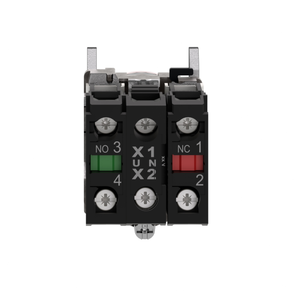 Schneider Electric XB4BW34M5, Harmony Stil 4, Kırmızı, Işıklı Yaylı Buton, 230 Volt AC, 1NA+1NK, 22mm
