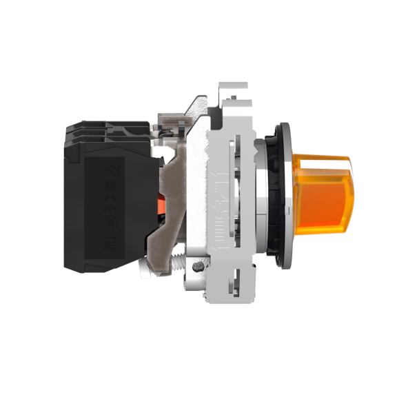 Schneider Electric XB4FK125B5, Harmony Plus Stil 4, Sarı, Işıklı Mandal Buton, 0-1 Konumlu, 24 Volt AC/DC, 1NA+1NK, 30mm