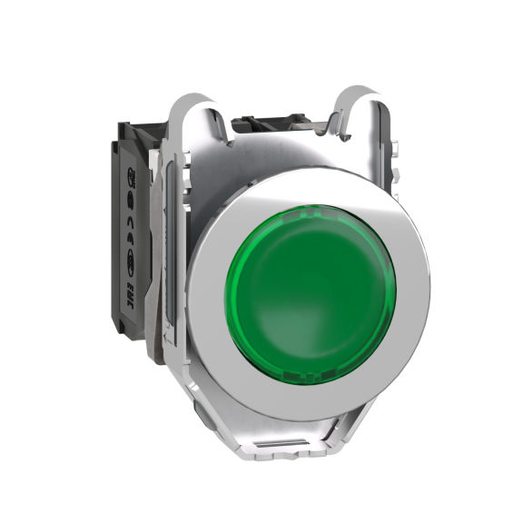 Schneider Electric XB4FW33B5, Harmony Plus Stil 4, Yeşil, Işıklı Yaylı Buton, 24 Volt AC/DC, 1NA+1NK, 30mm