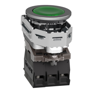 Schneider Electric XB4FW33M5, Harmony Plus Stil 4, Yeşil, Işıklı Yaylı Buton, 230 Volt AC, 1NA+1NK, 30mm