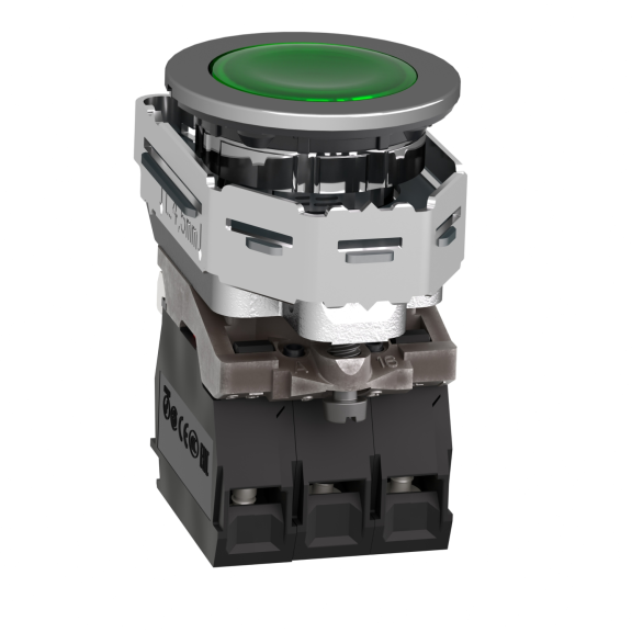 Schneider Electric XB4FW33M5, Harmony Plus Stil 4, Yeşil, Işıklı Yaylı Buton, 230 Volt AC, 1NA+1NK, 30mm