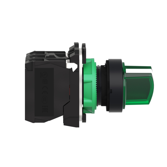 Schneider Electric XB5AK123M5, Harmony Stil 5, Yeşil, Işıklı Mandal Buton, 0-1 Konumlu, 230 Volt AC, 1NA+1NK, 22mm