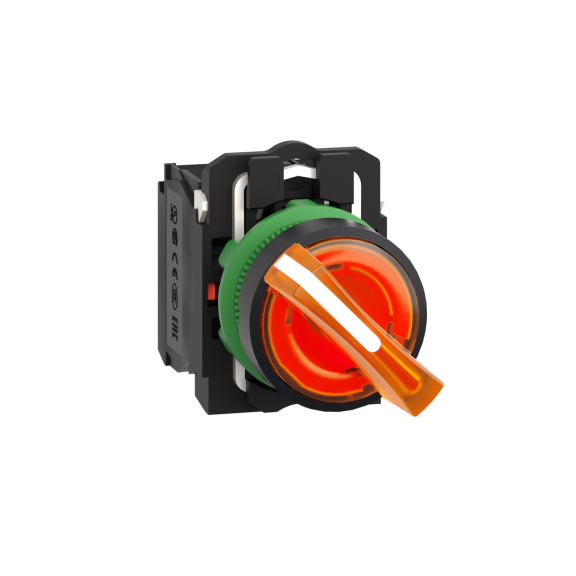 Schneider Electric XB5AK125B5, Harmony Stil 5, Sarı, Işıklı Mandal Buton, 0-1 Konumlu, 24 Volt AC/DC, 1NA+1NK, 22mm