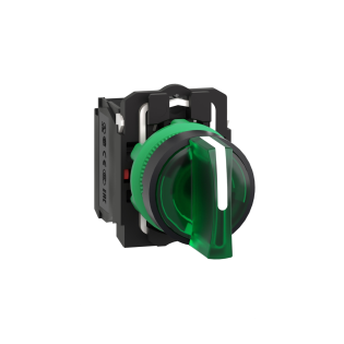 Schneider Electric XB5AK133B5, Harmony Stil 5, Yeşil, Işıklı Mandal Buton, 1-0-2 Konumlu, 24 Volt AC/DC, 1NA+1NK, 22mm