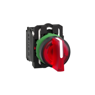 Schneider Electric XB5AK134B5, Harmony Stil 5, Kırmızı, Işıklı Mandal Buton, 1-0-2 Konumlu, 24 Volt AC/DC, 1NA+1NK, 22mm