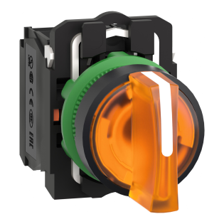 Schneider Electric XB5AK135B5, Harmony Stil 5, Turuncu, Işıklı Mandal Buton, 1-0-2 Konumlu, 24 Volt AC/DC, 1NA+1NK, 22mm